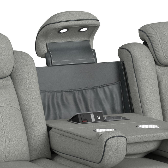 Lantana Power Motion Sofa with Power Headrest, Led, DDT, reading light and PWS in Rocky Cement/Charcoal - Jack’s Furniture and More (Laredo, TX)
