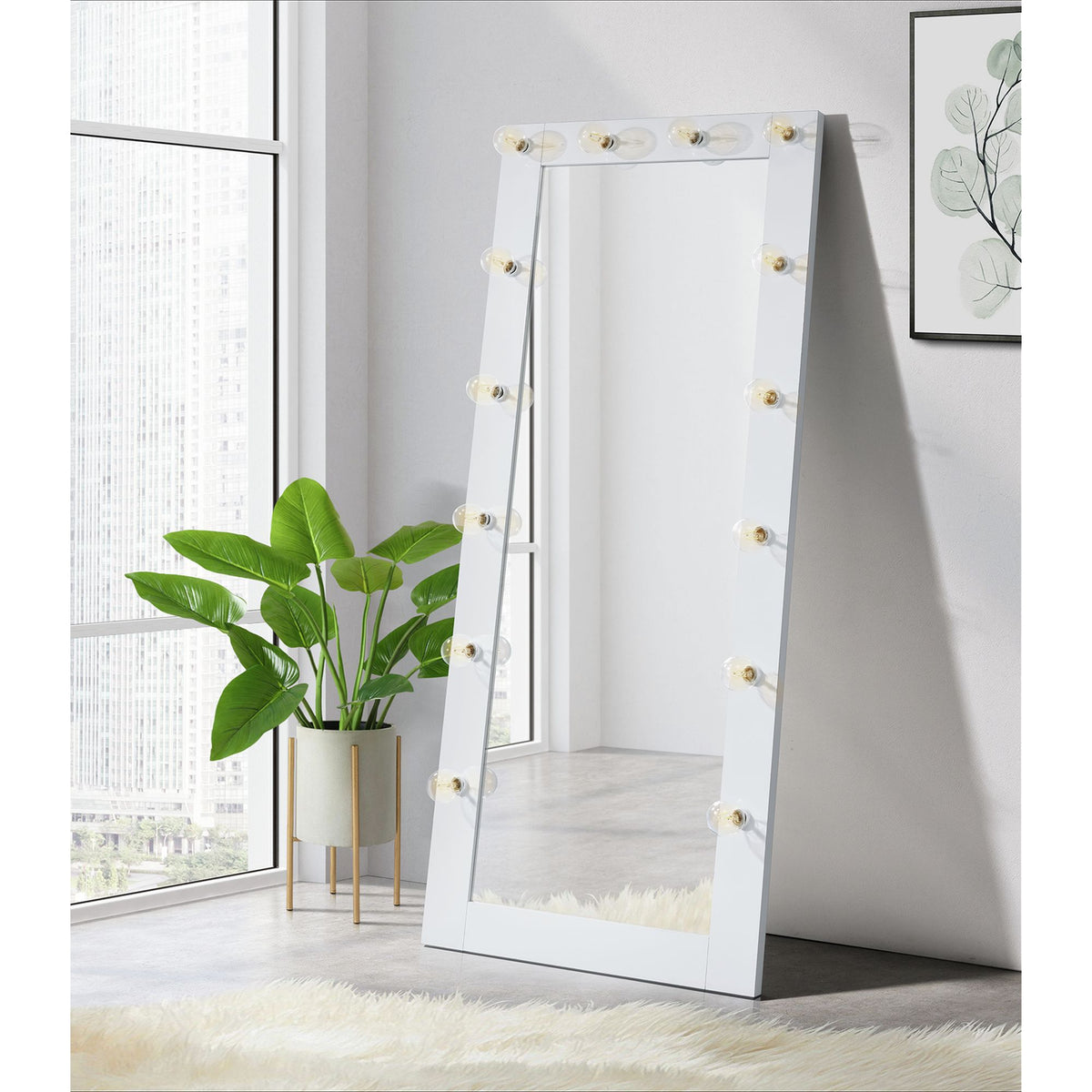 Lindy Floor Mirror with Lights in White - Jack’s Furniture and More (Laredo, TX)