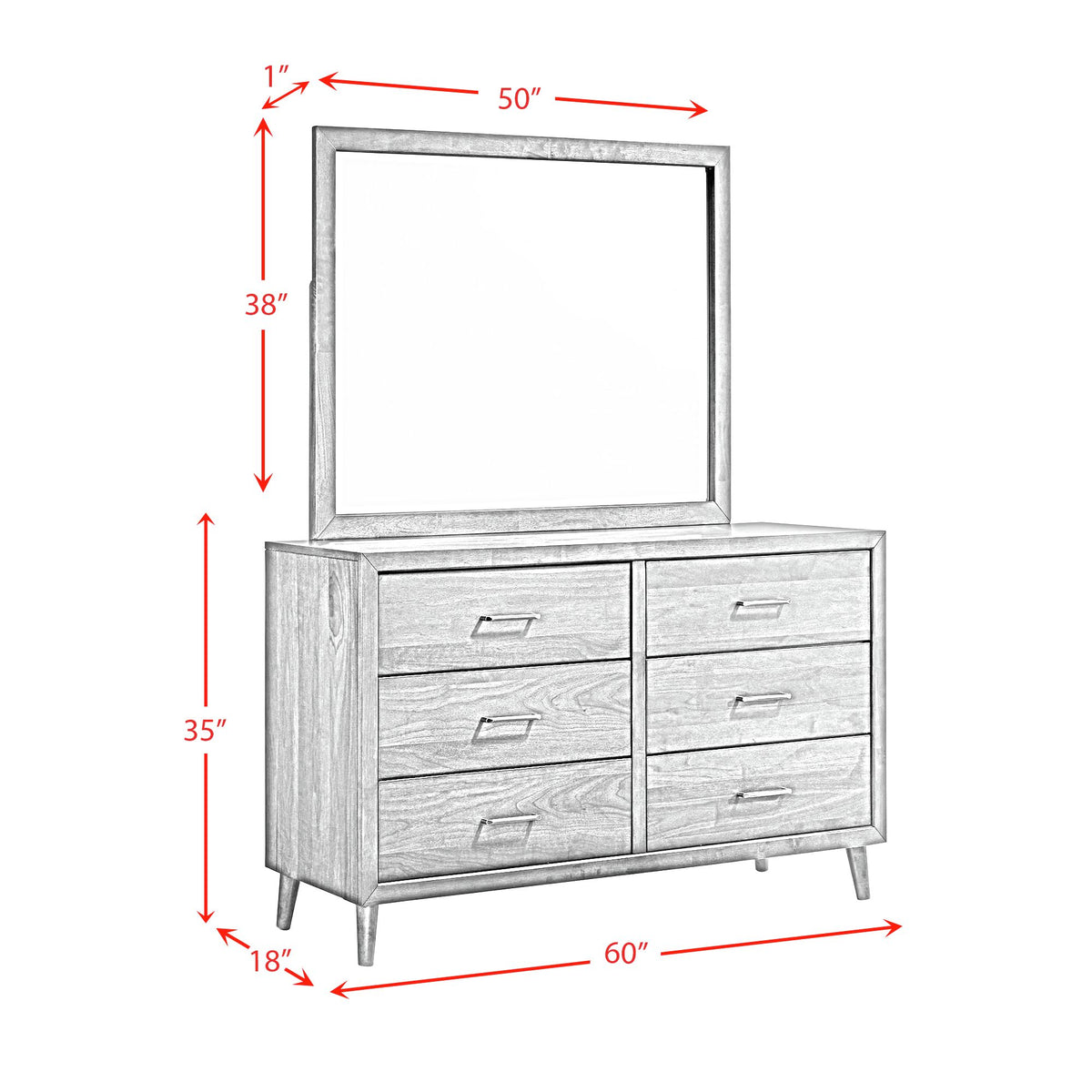 Malibu 6-Drawer Dresser & Mirror in Walnut
