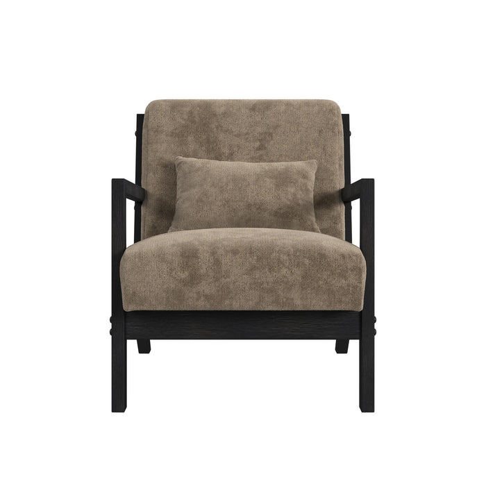 Marina Chair with kidney pillow in Langley Cocoa and Brushed Espresso Finish