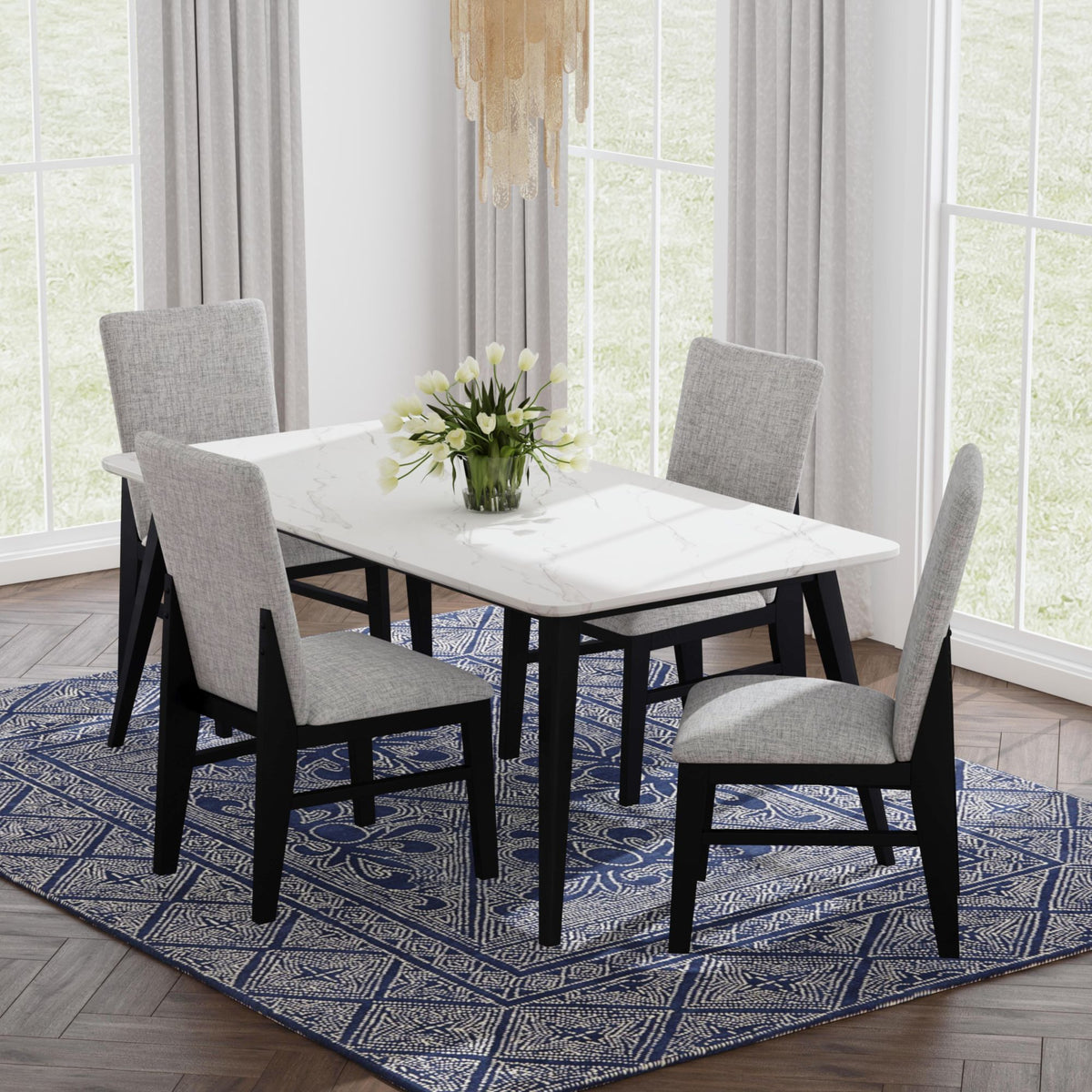 Marlene Dining Table with White Faux Marble Top in Black - Jack’s Furniture and More (Laredo, TX)