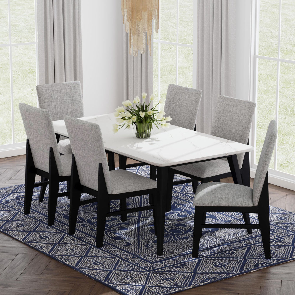 Marlene Dining Side Chair with Grey Fabric in Black (2 Per Carton)