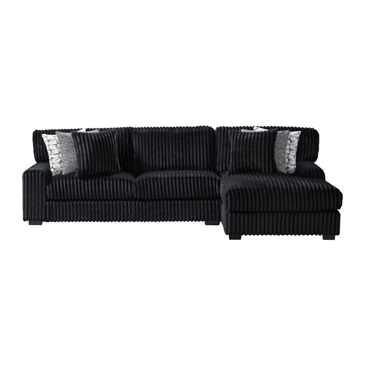 Nightfall RHF Chaise in Grand Cord Black with 2 self Pillows 20" - Jack’s Furniture and More (Laredo, TX)