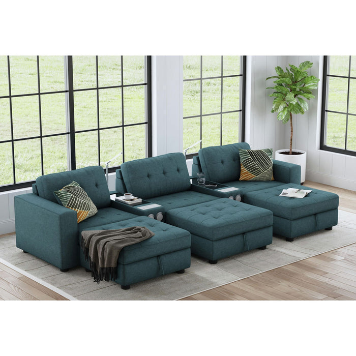 Options One 8PC Living Room Set in Palmer Plus Teal with Media Console - Jack’s Furniture and More (Laredo, TX)