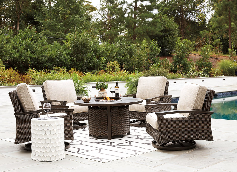 Paradise Trail Paradise Trail Fire Pit Table with 4 Nuvella Swivel Lounge Chairs - Jack’s Furniture and More (Laredo, TX)