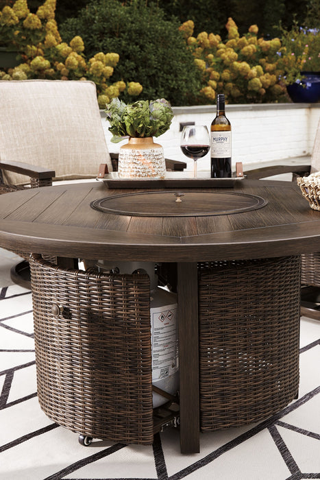Paradise Trail Paradise Trail Fire Pit Table with 4 Nuvella Swivel Lounge Chairs - Jack’s Furniture and More (Laredo, TX)