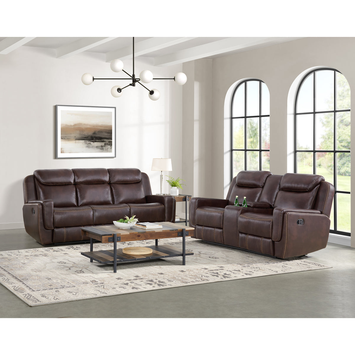 Panther 2PC Living Room Set in Neono Brown-Sofa & Loveseat