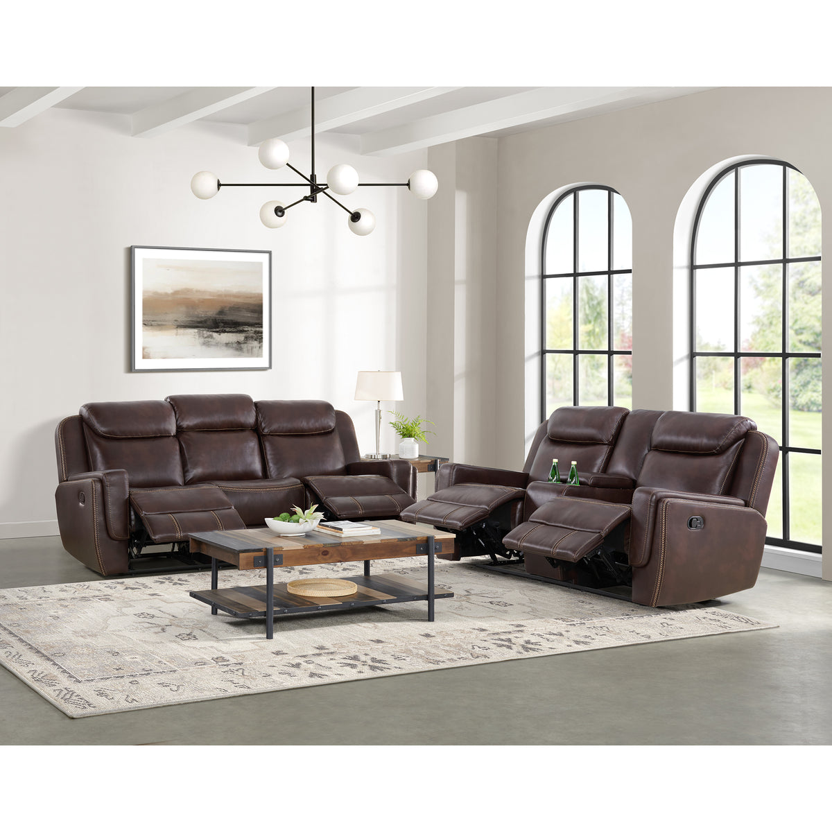 Panther Motion Loveseat with Console in Neono Brown