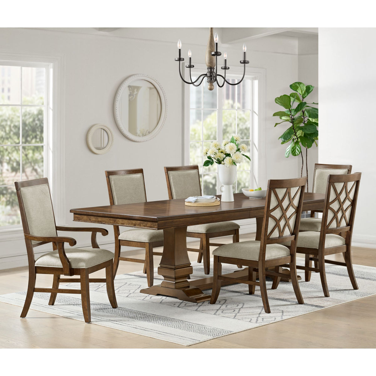Phillipe Dining Arm Chair with Grey Fabric in Cherry (2 Per Carton) - Jack’s Furniture and More (Laredo, TX)