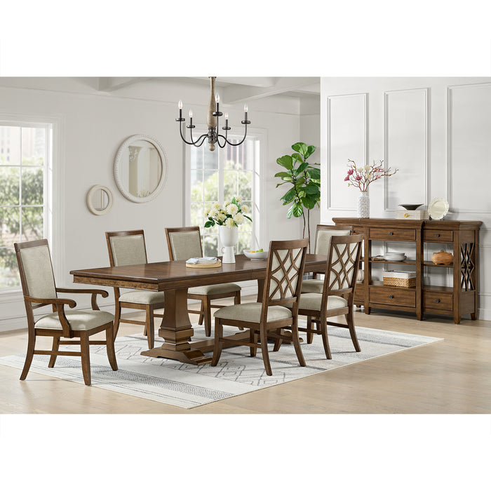 Phillipe Dining Arm Chair with Grey Fabric in Cherry (2 Per Carton) - Jack’s Furniture and More (Laredo, TX)