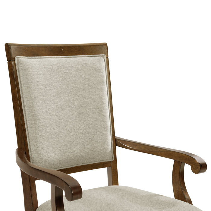 Phillipe Dining Arm Chair with Grey Fabric in Cherry (2 Per Carton) - Jack’s Furniture and More (Laredo, TX)