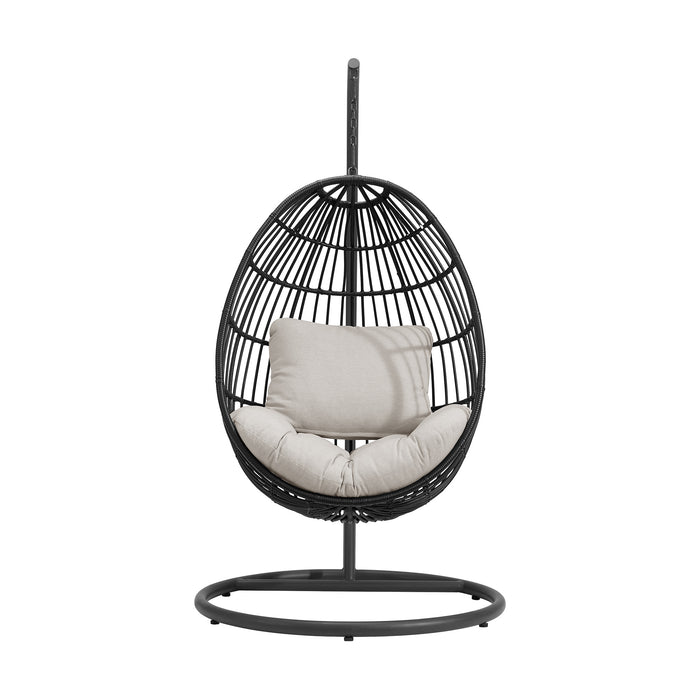 Playa Swing Egg Chair with Base and Pillar - Dark Grey and Olefin Beige - Jack’s Furniture and More (Laredo, TX)