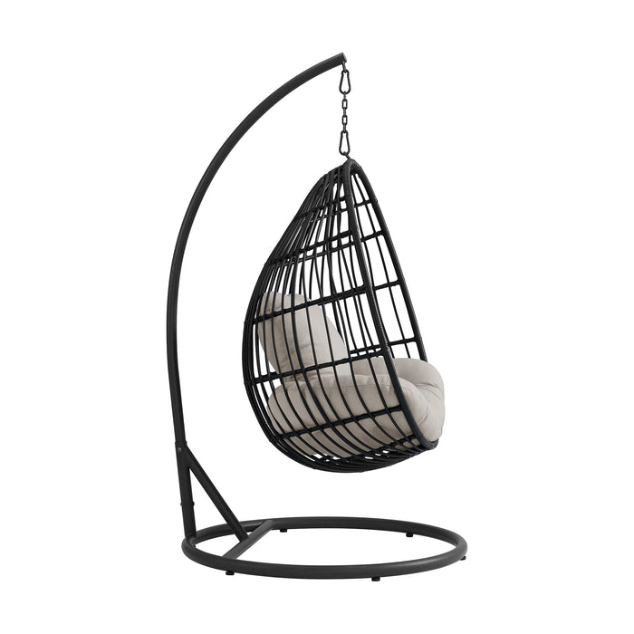 Playa Swing Egg Chair with Base and Pillar - Dark Grey and Olefin Beige - Jack’s Furniture and More (Laredo, TX)
