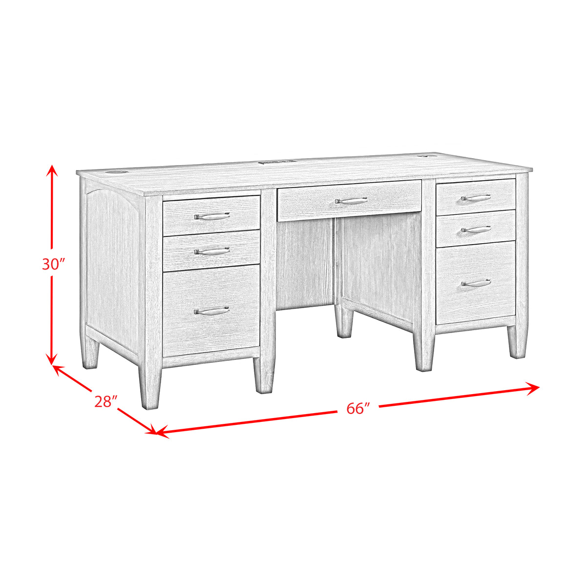 Portico Double Pedestal Desk with Power/USB in Brown Oak
