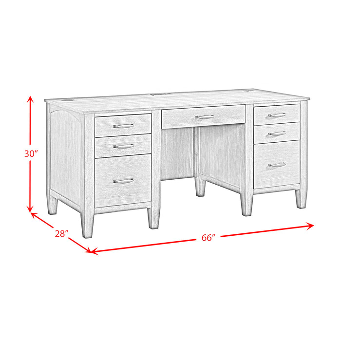 Portico Double Pedestal Desk with Power/USB in Brown Oak - Jack’s Furniture and More (Laredo, TX)