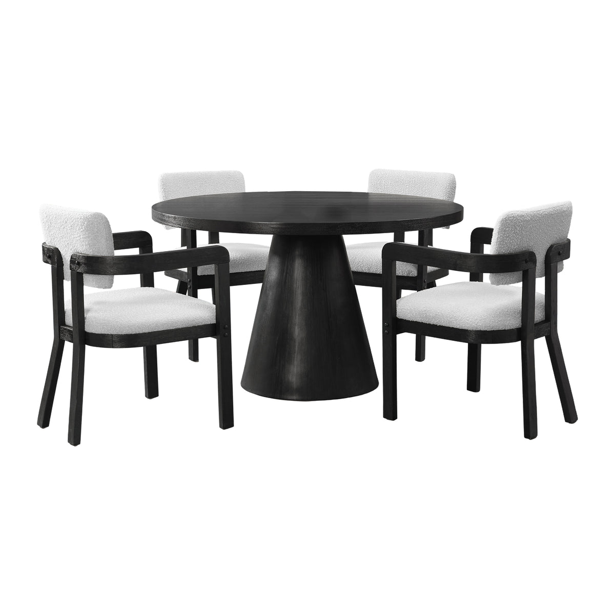 Portland Dining Set in Black W/ Snow White Arm Chairs