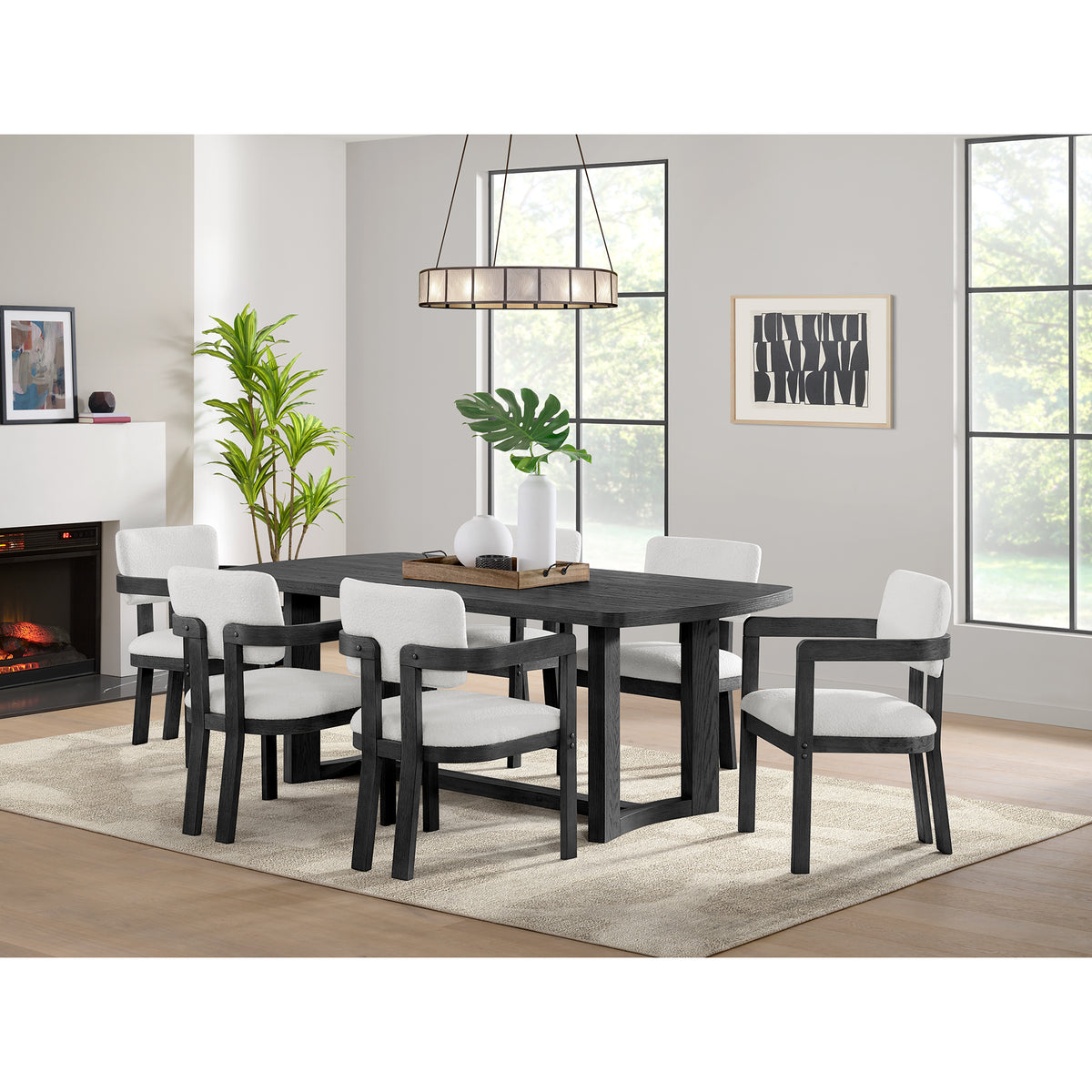 Portland Arm Chair with Snow White Fabric in Black (2 Per Carton)