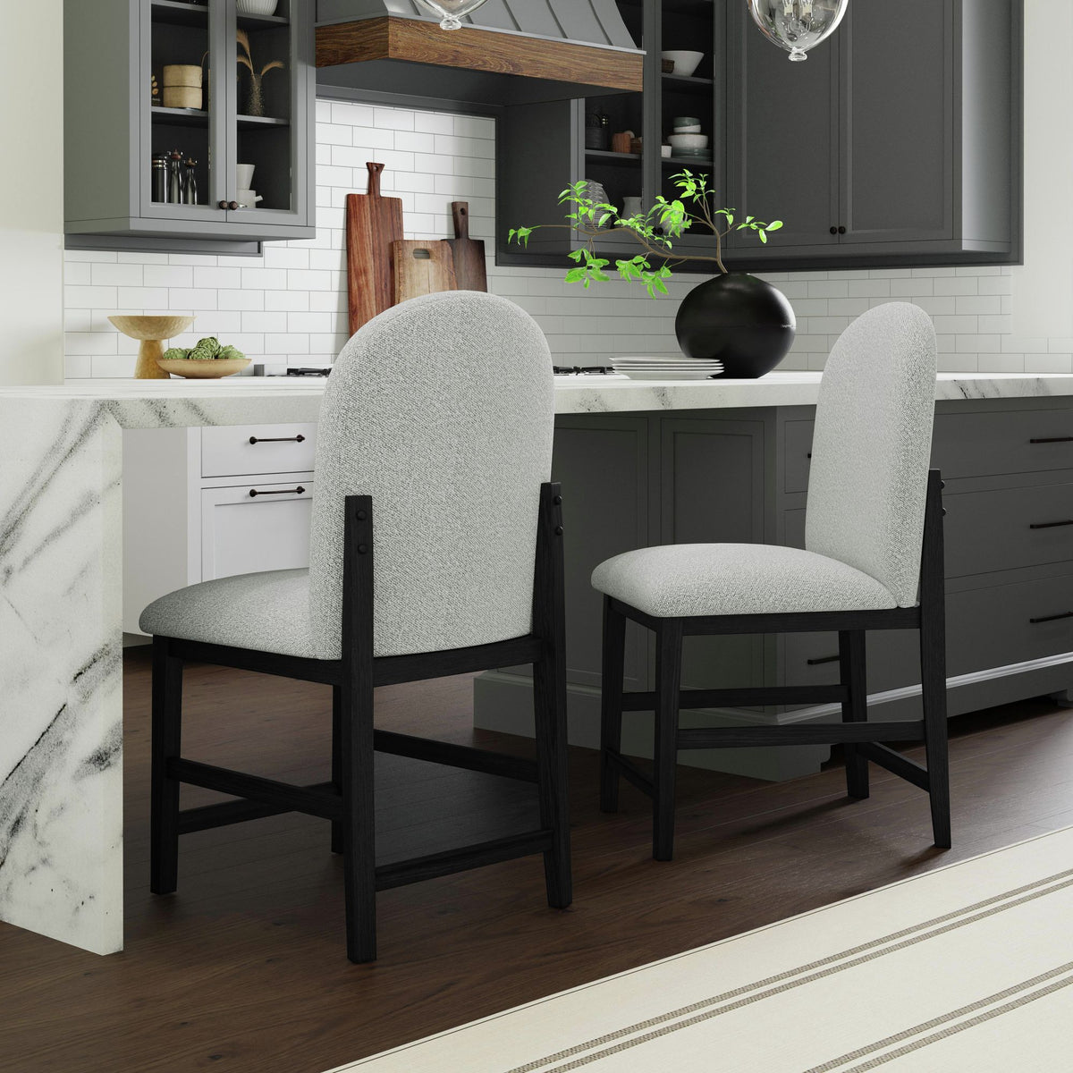 Portland Round Back Counter Stool with Grey Fabric in Black (2 Per Carton) - Jack’s Furniture and More (Laredo, TX)