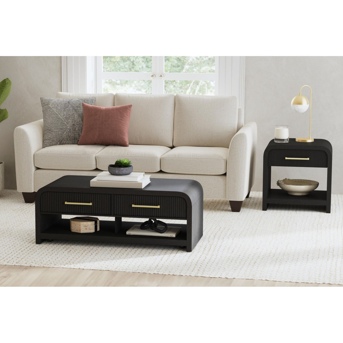 Ridgemont Coffee Table with Casters/Push Through Drawer in Black with Grain - Jack’s Furniture and More (Laredo, TX)