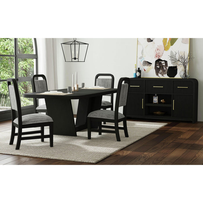 Ridgemont Standard Height Dining Set in Black with Grain-Table and Four Grey Fabric Chairs - Jack’s Furniture and More (Laredo, TX)