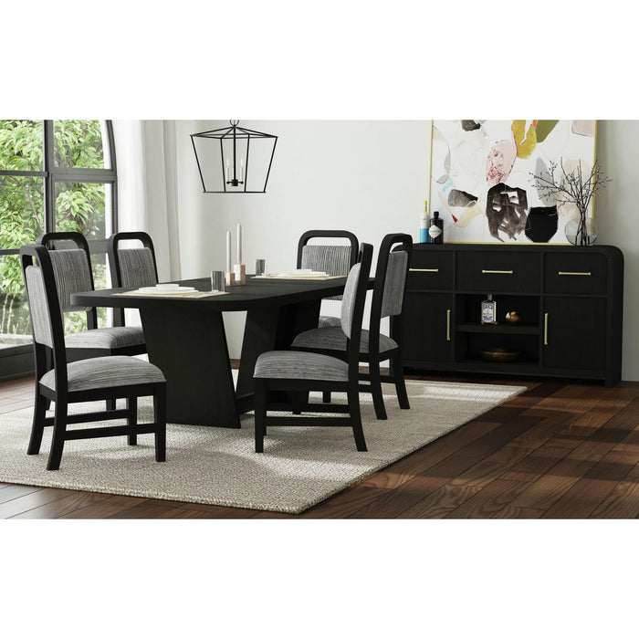Ridgemont Standard Height Dining Set in Black with Grain-Table and Four Grey Fabric Chairs - Jack’s Furniture and More (Laredo, TX)