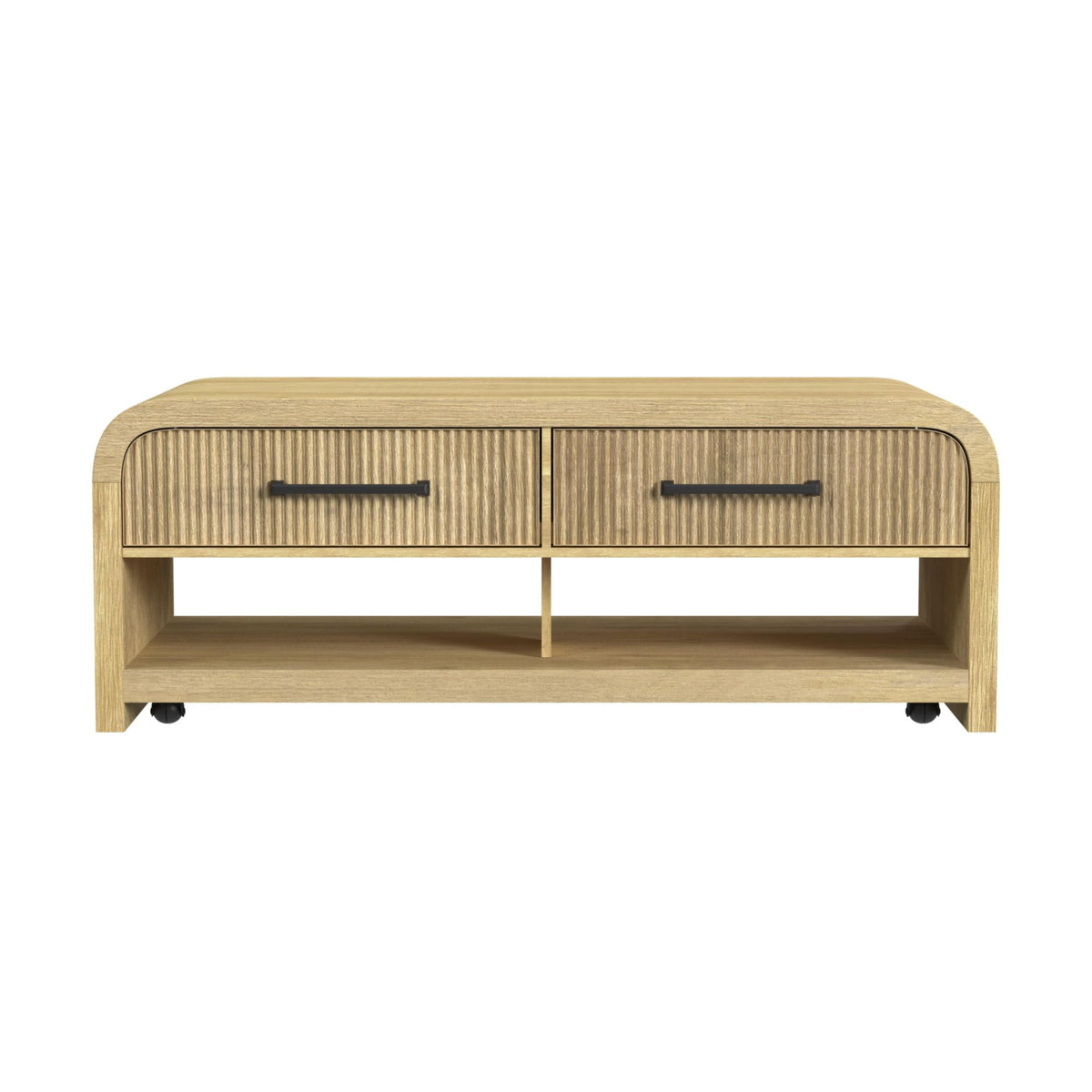 Ridgemont Coffee Table with Casters/Push Through Drawer in Natural - Jack’s Furniture and More (Laredo, TX)