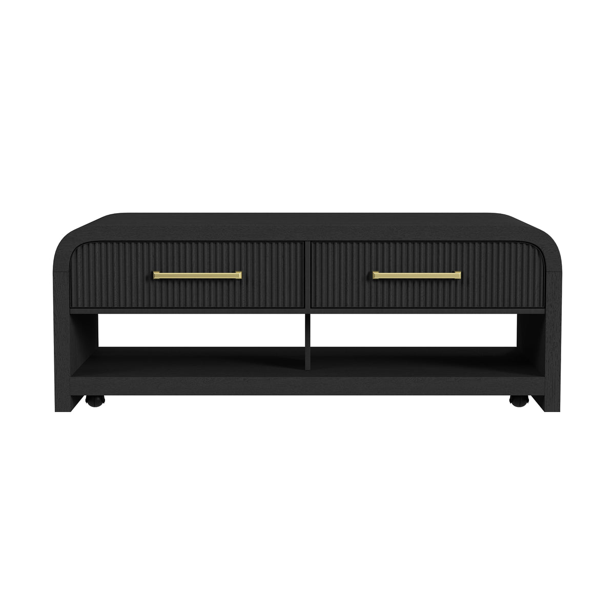 Ridgemont Coffee Table with Casters/Push Through Drawer in Black with Grain - Jack’s Furniture and More (Laredo, TX)