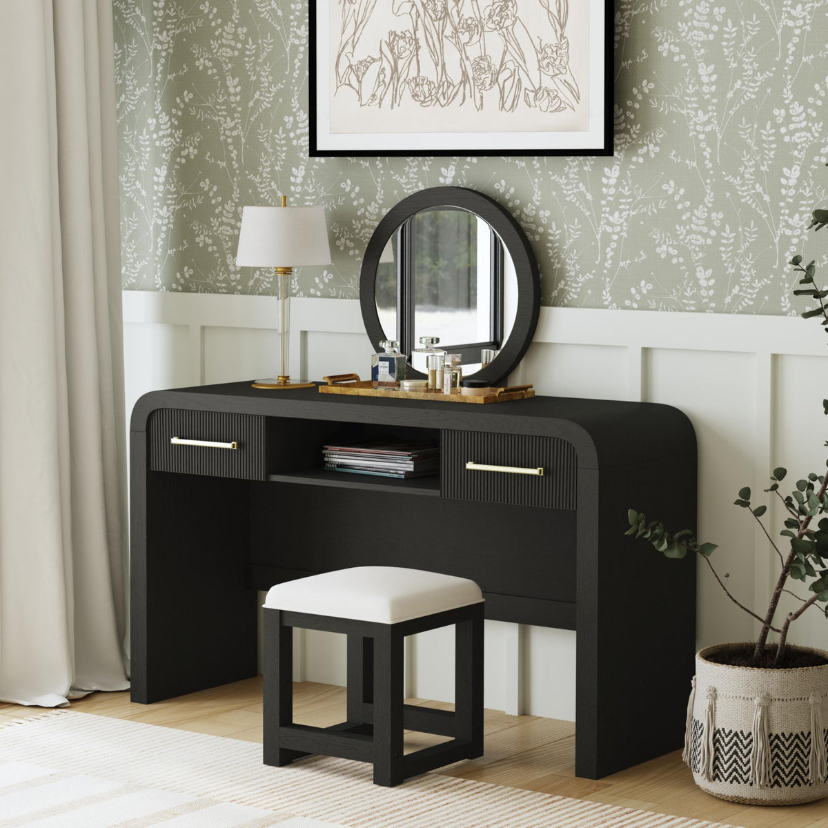 Ridgemont Dressing Table and Mirror in Black with Grain - Jack’s Furniture and More (Laredo, TX)