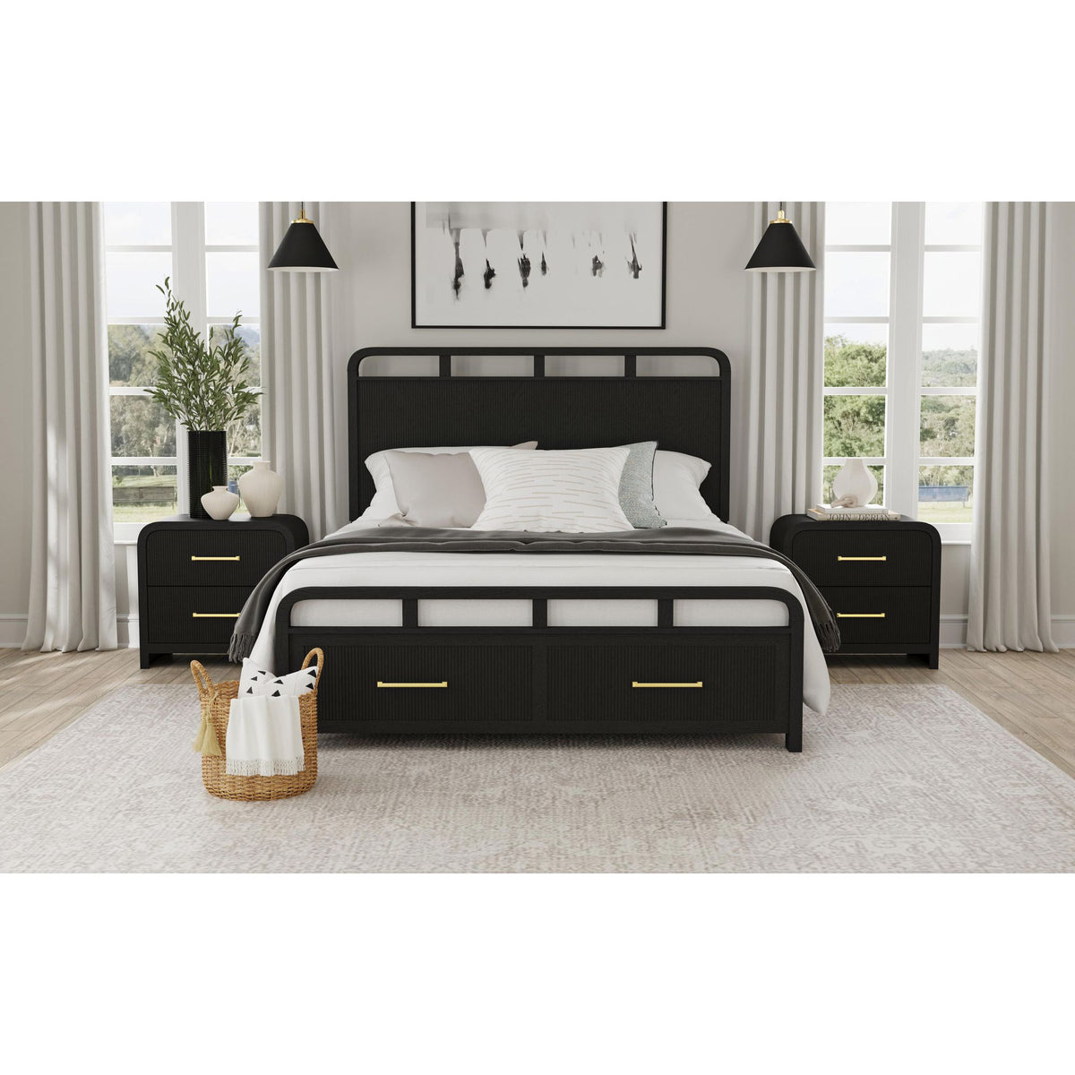 Ridgemont 2-Drawer Nightstand with USB in Black with Grain