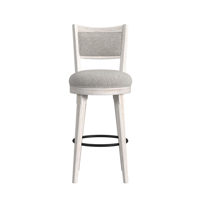 Rogen Rustic Swivel Bar Stool with Grey Fabric in Rustic White (2 Per Carton) - Jack’s Furniture and More (Laredo, TX)
