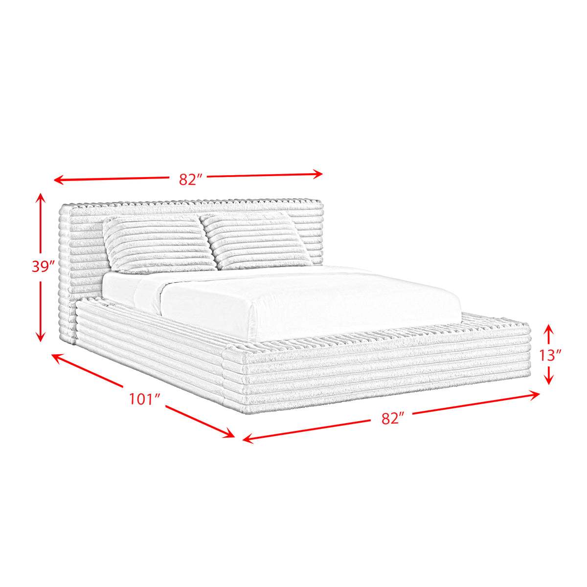 Rosebery UPH Bed with 2 Pillows in Light Grey Corduroy - Jack’s Furniture and More (Laredo, TX)