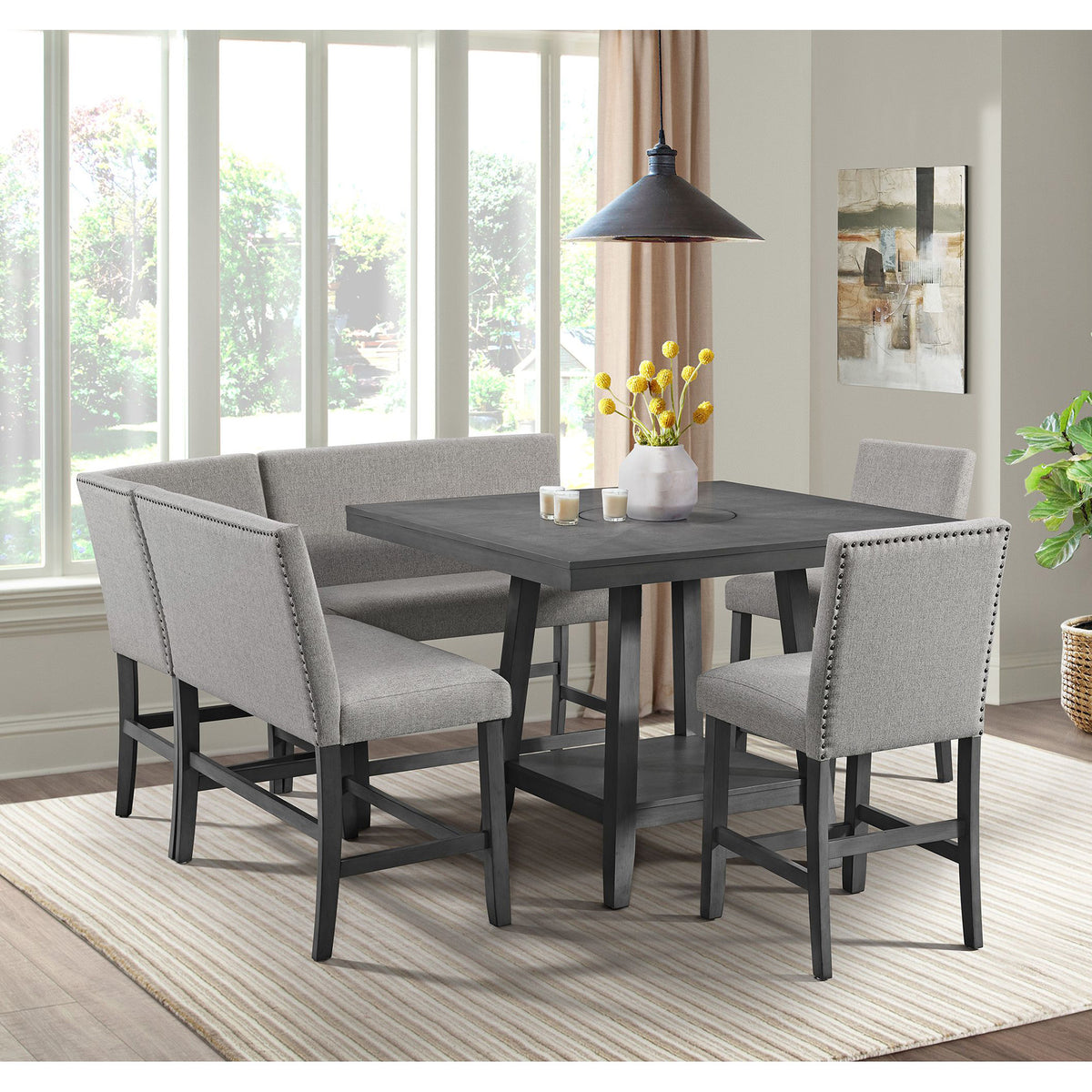 Seneca Counter 3PC Corner Bench Grey Fabric in Grey - Jack’s Furniture and More (Laredo, TX)
