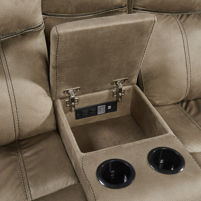 Sorrento Motion Loveseat with Console in T101 Brown - Jack’s Furniture and More (Laredo, TX)