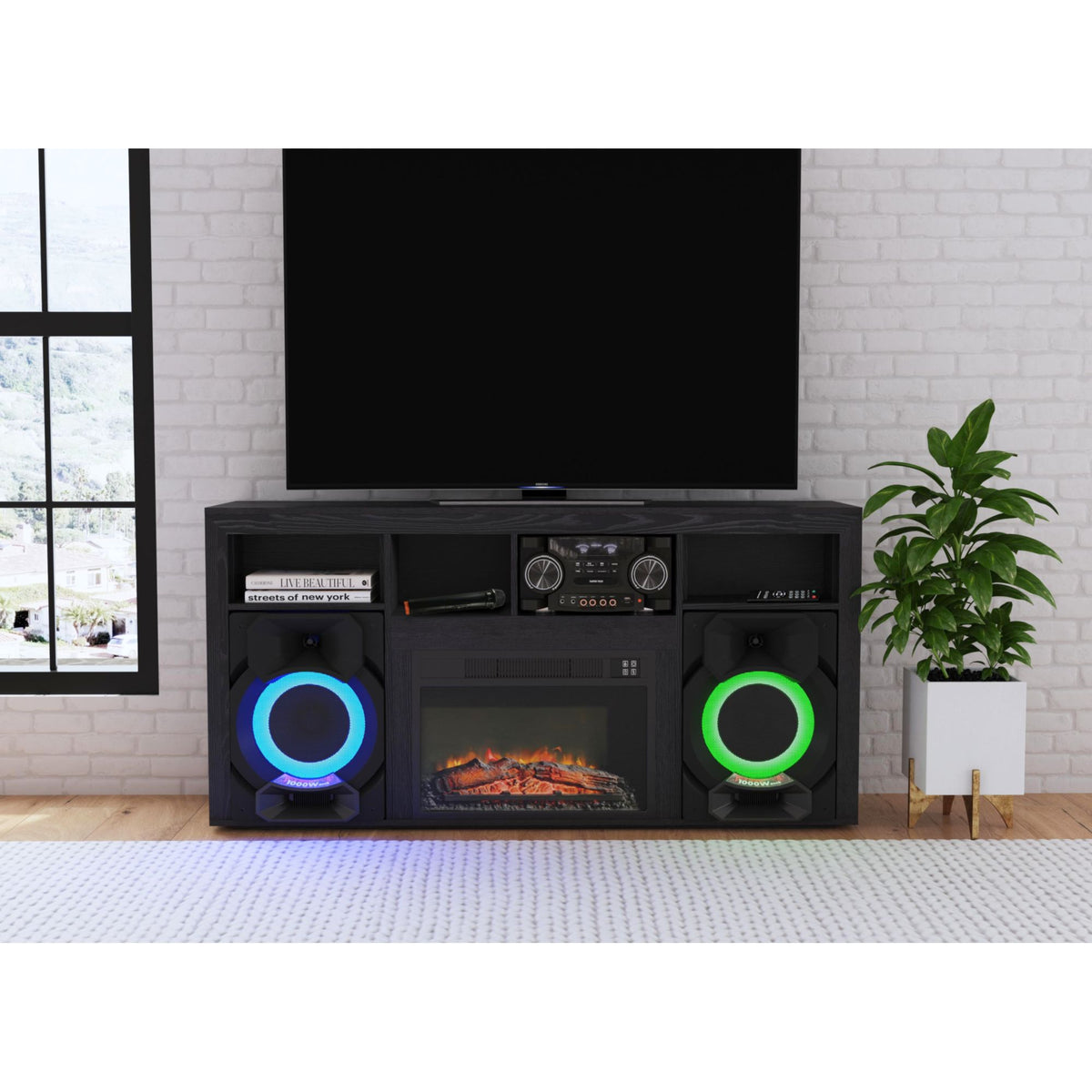 St. Cloud Fireplace with Sound System in Black - Jack’s Furniture and More (Laredo, TX)