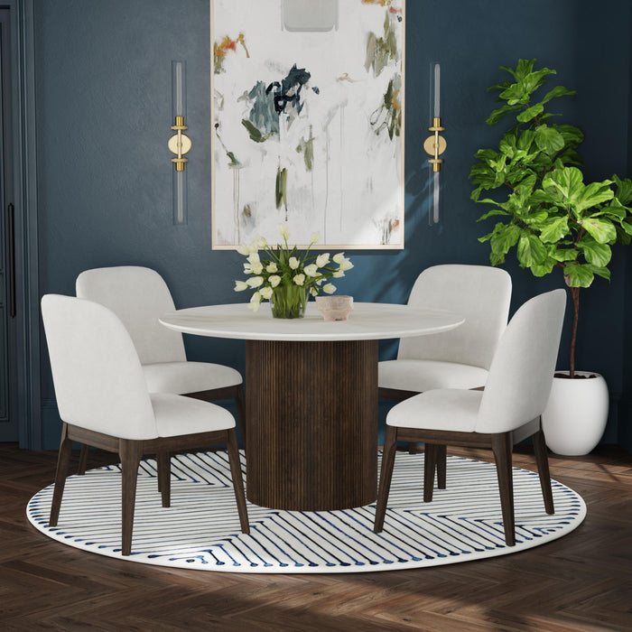 Sylvie Round Dining Table with White Faux Marble Top in Dark Brown - Jack’s Furniture and More (Laredo, TX)