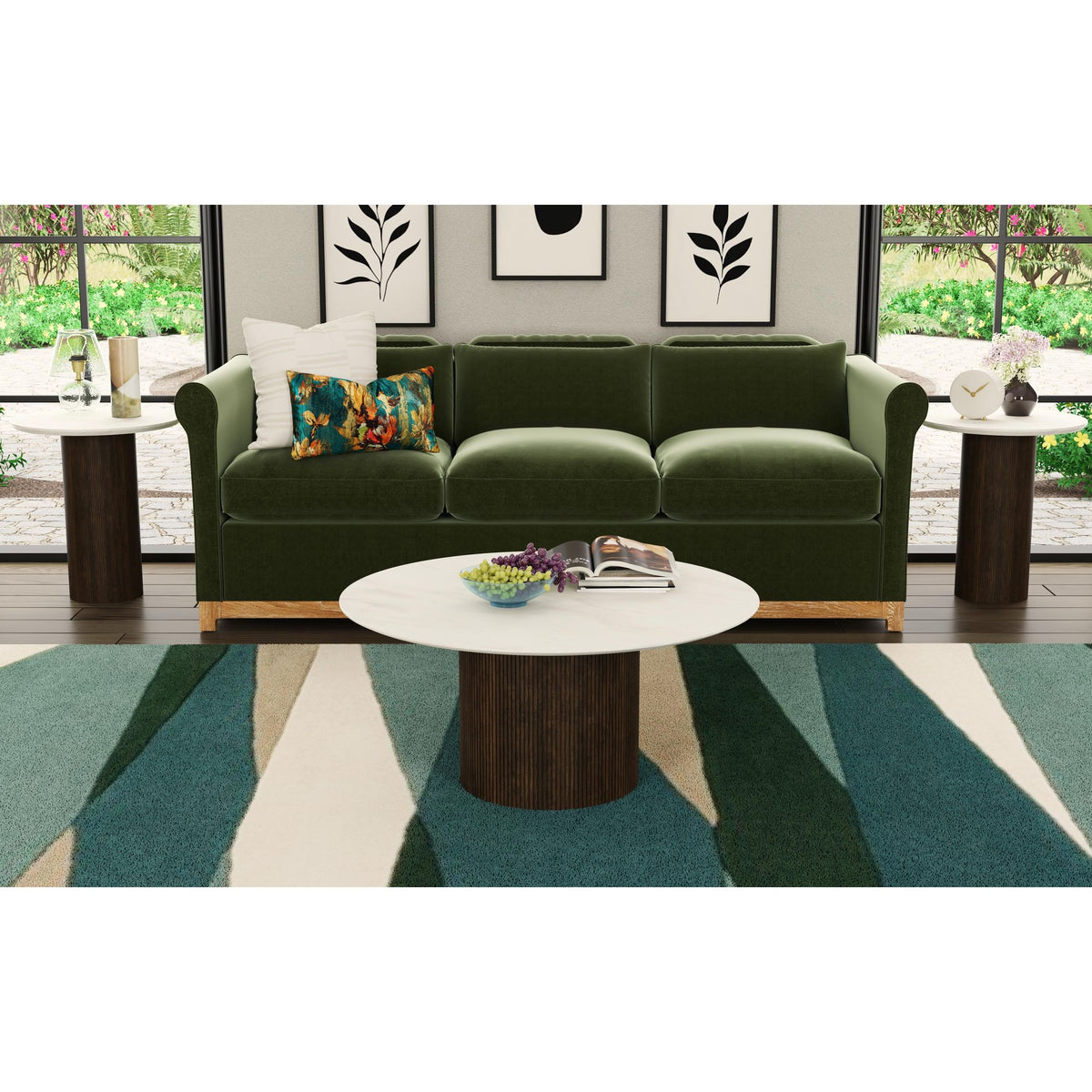 Sylvie Round End Table with White Faux Marble Top and Base in Dark Brown - Jack’s Furniture and More (Laredo, TX)