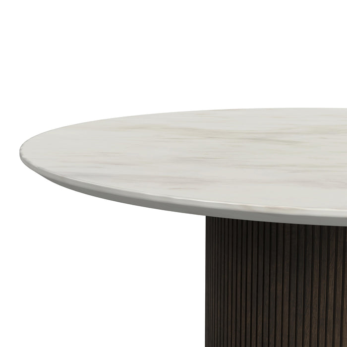 Sylvie Round Dining Table with White Faux Marble Top in Dark Brown - Jack’s Furniture and More (Laredo, TX)