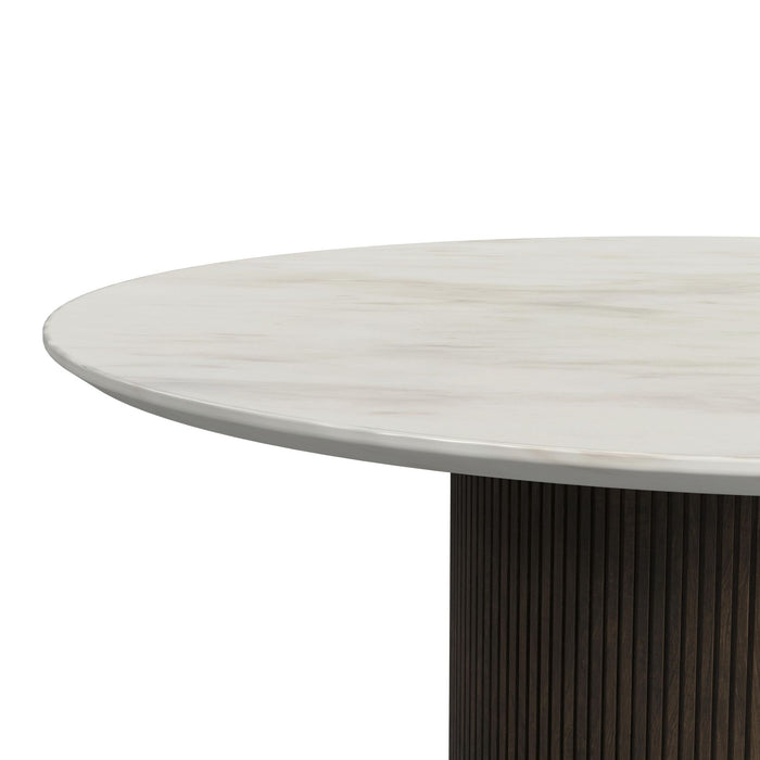 Sylvie Round Coffee Table with White Faux Marble Top and Base in Dark Brown - Jack’s Furniture and More (Laredo, TX)