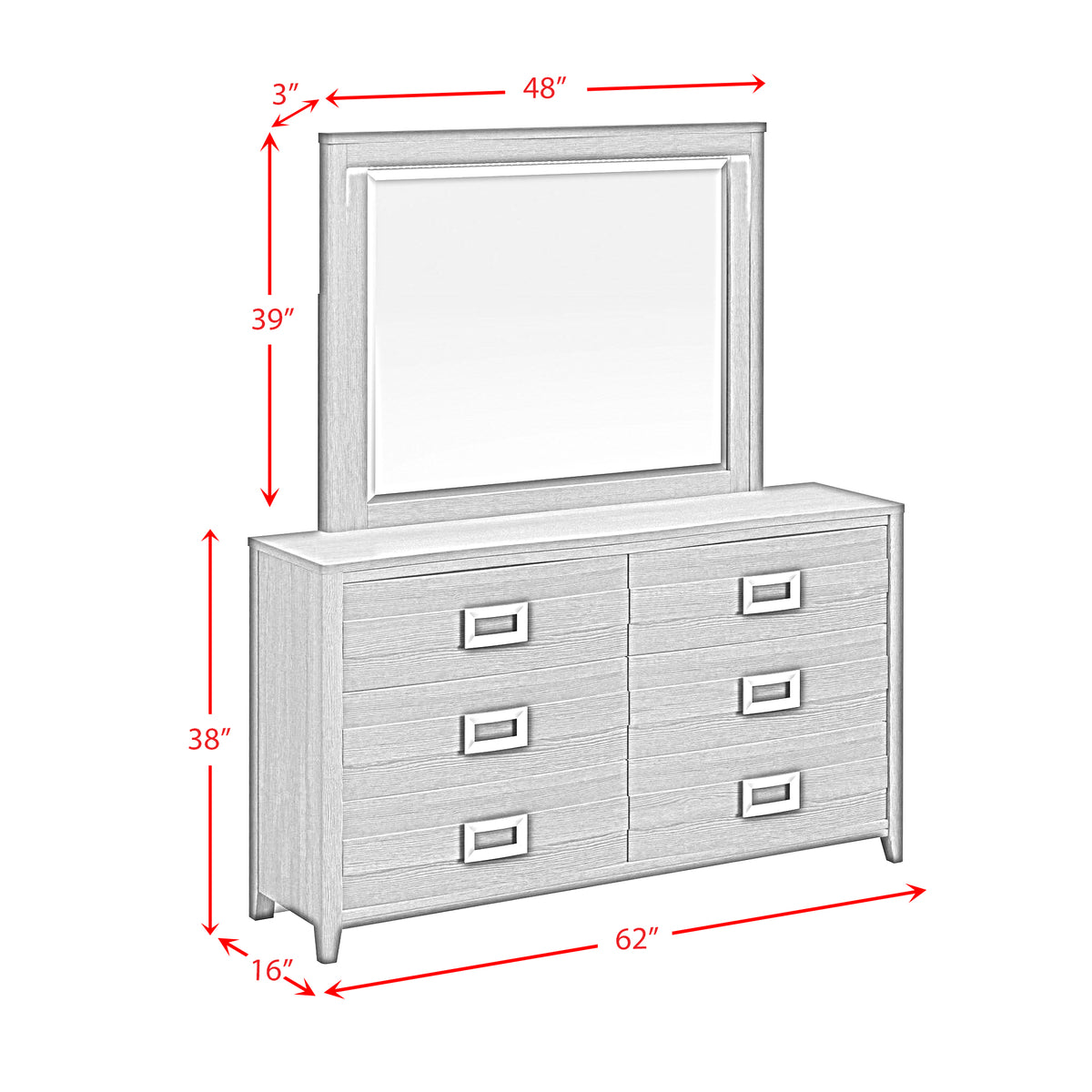Tobias Dresser and Mirror Set with LED in Black