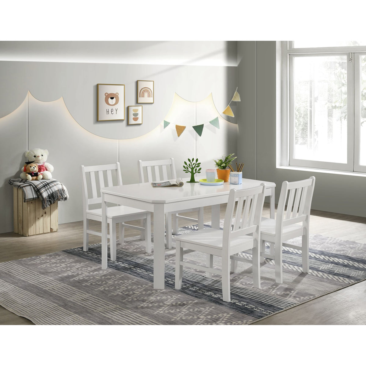 Travis Youth 5PC Dining Set with Table and 4 Chairs in White - Jack’s Furniture and More (Laredo, TX)