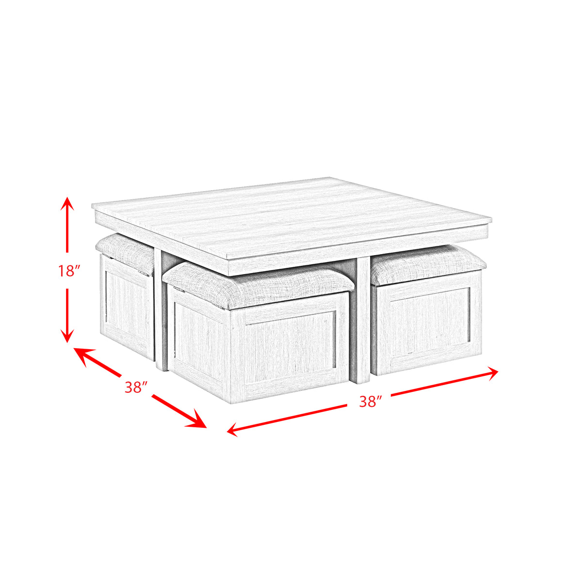 Uster Coffee Table W/Four storage Stools Grey