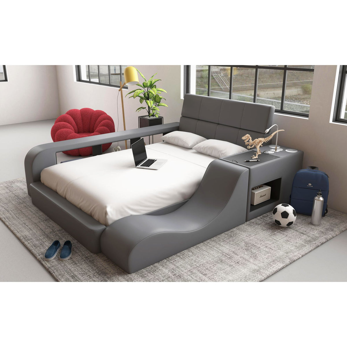 Valari Nightstand with Electronic Features in Grey PU - Jack’s Furniture and More (Laredo, TX)