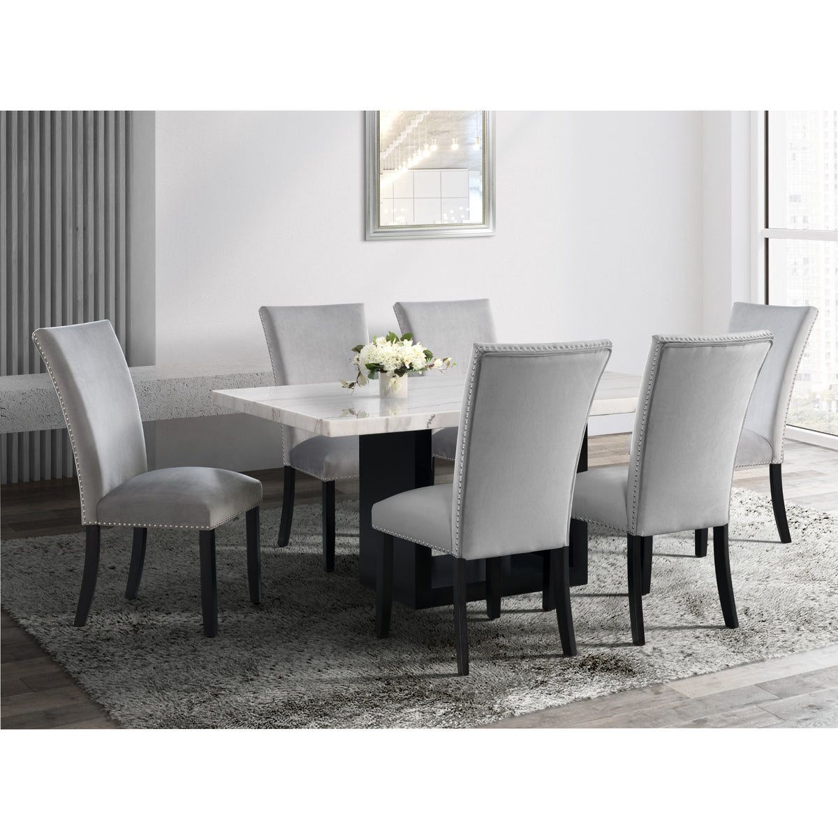 Valentino White 5PC Dining Set-Table & Four Grey Chairs - Jack’s Furniture and More (Laredo, TX)