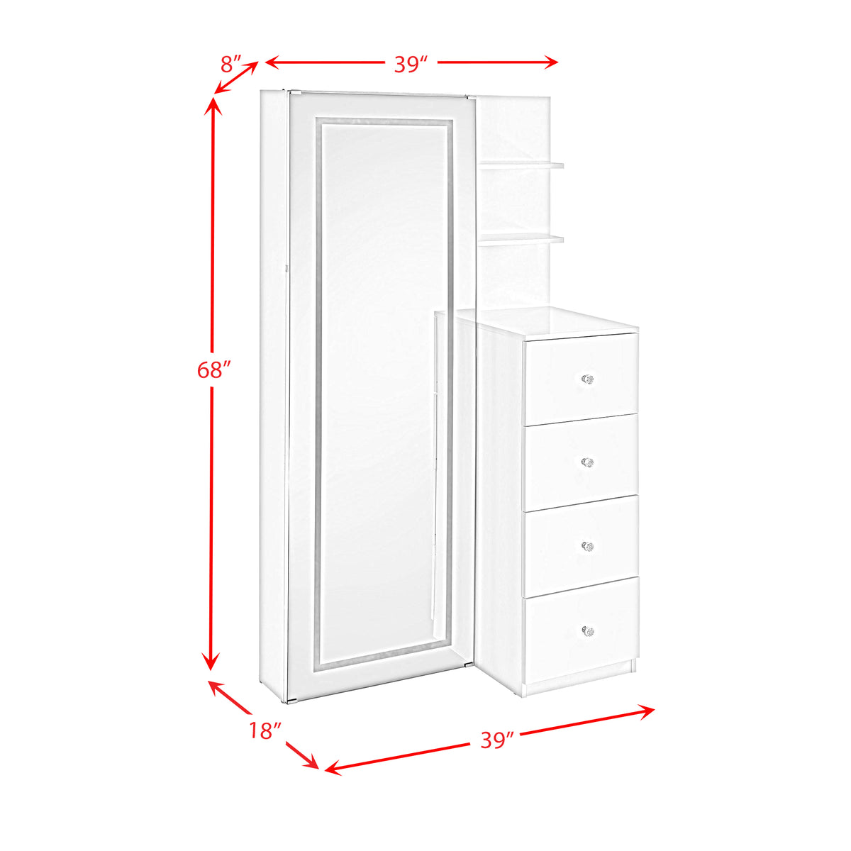 Vancouver Floor Mirror With Storage in White - Jack’s Furniture and More (Laredo, TX)