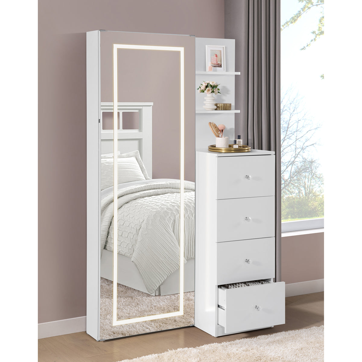 Vancouver Floor Mirror With Storage in White - Jack’s Furniture and More (Laredo, TX)