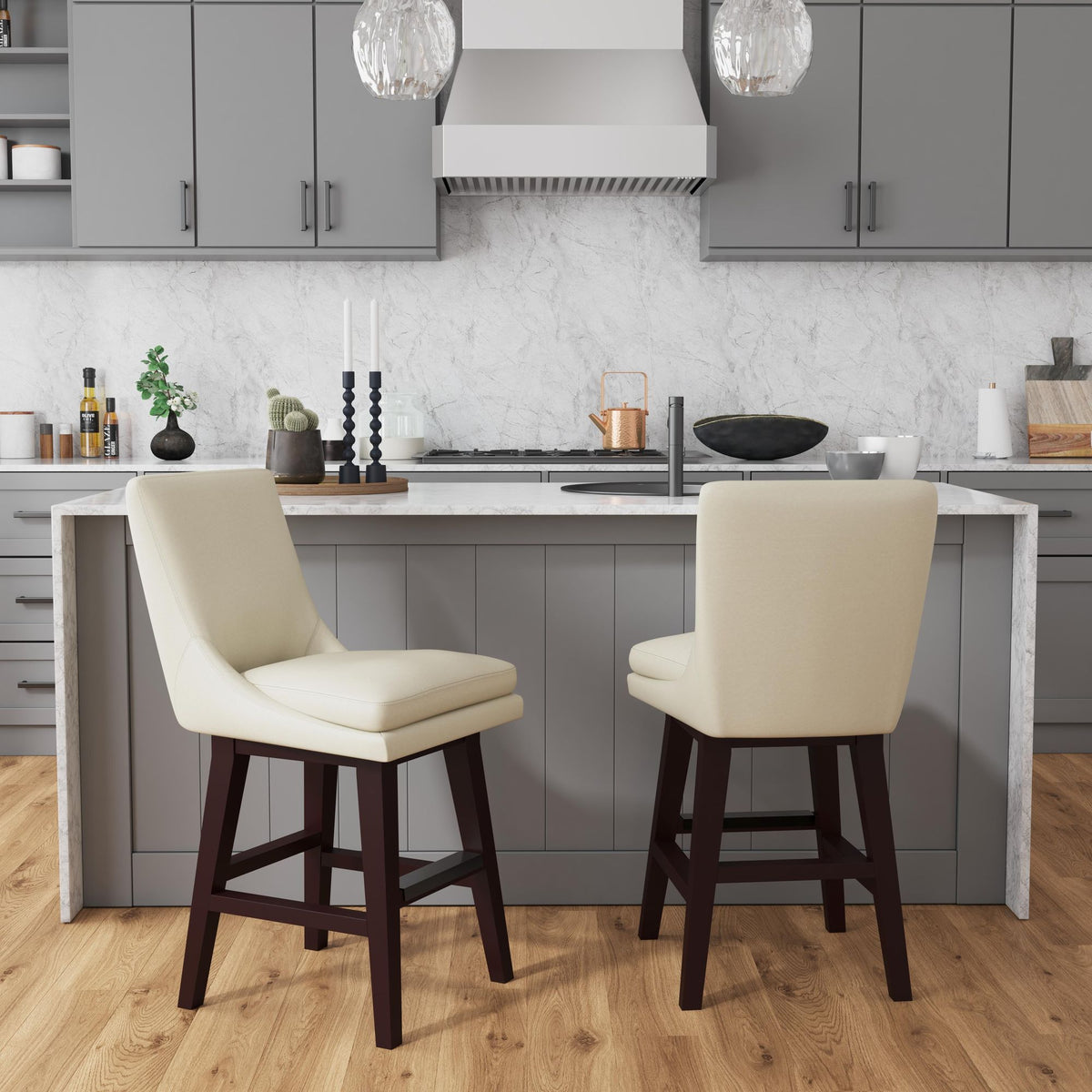 Villanova Swivel Counter Stool with Beige PU in Espresso (2 Per Carton) - Jack’s Furniture and More (Laredo, TX)