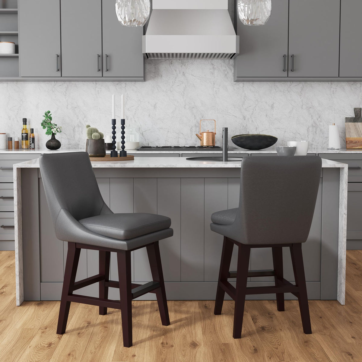 Villanova Swivel Counter Stool with Pewter PU in Espresso (2 Per Carton) - Jack’s Furniture and More (Laredo, TX)