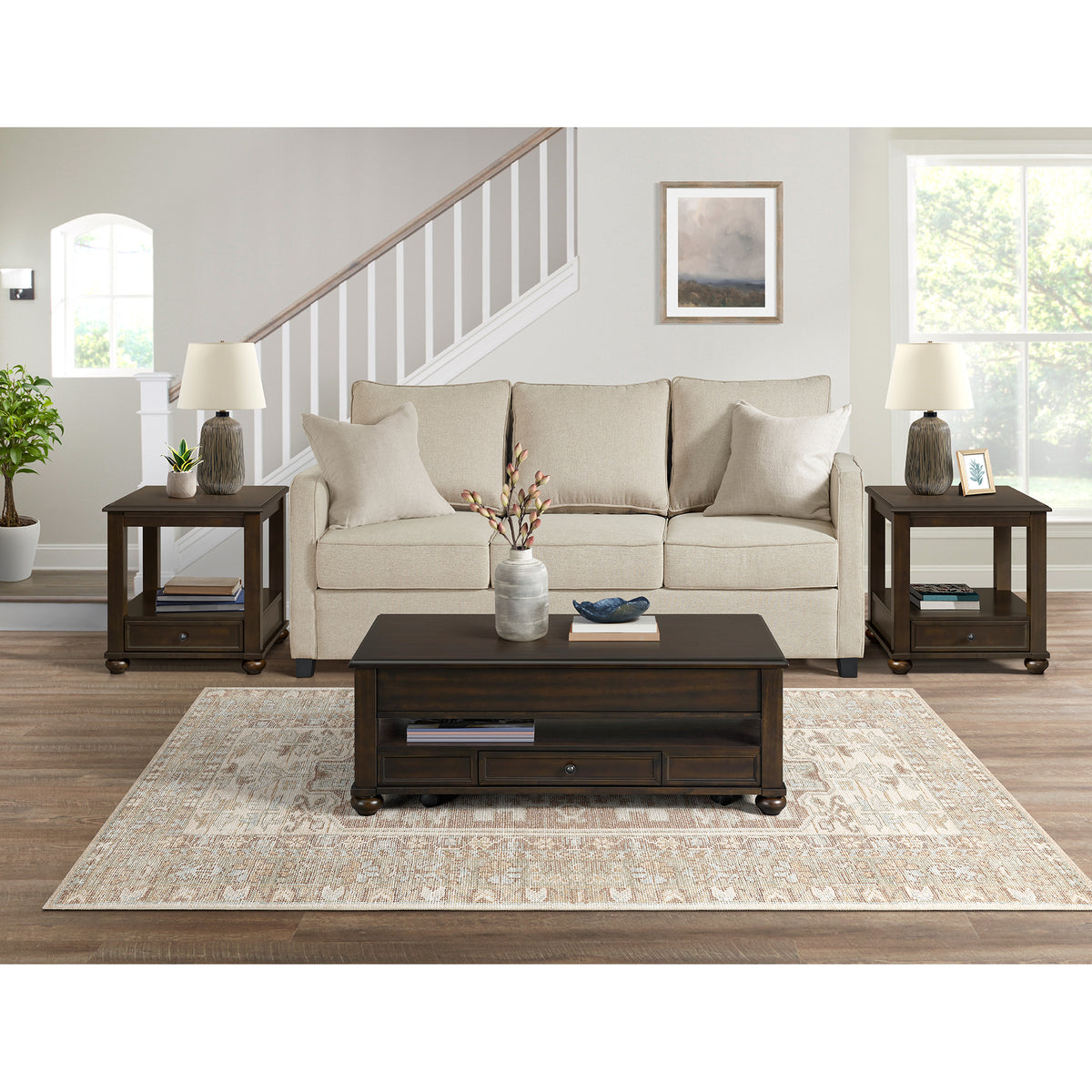 Wagner 3PC Occasional Table Set in Cherry-Rectangular Lift-Top Coffee Table & Two End Table