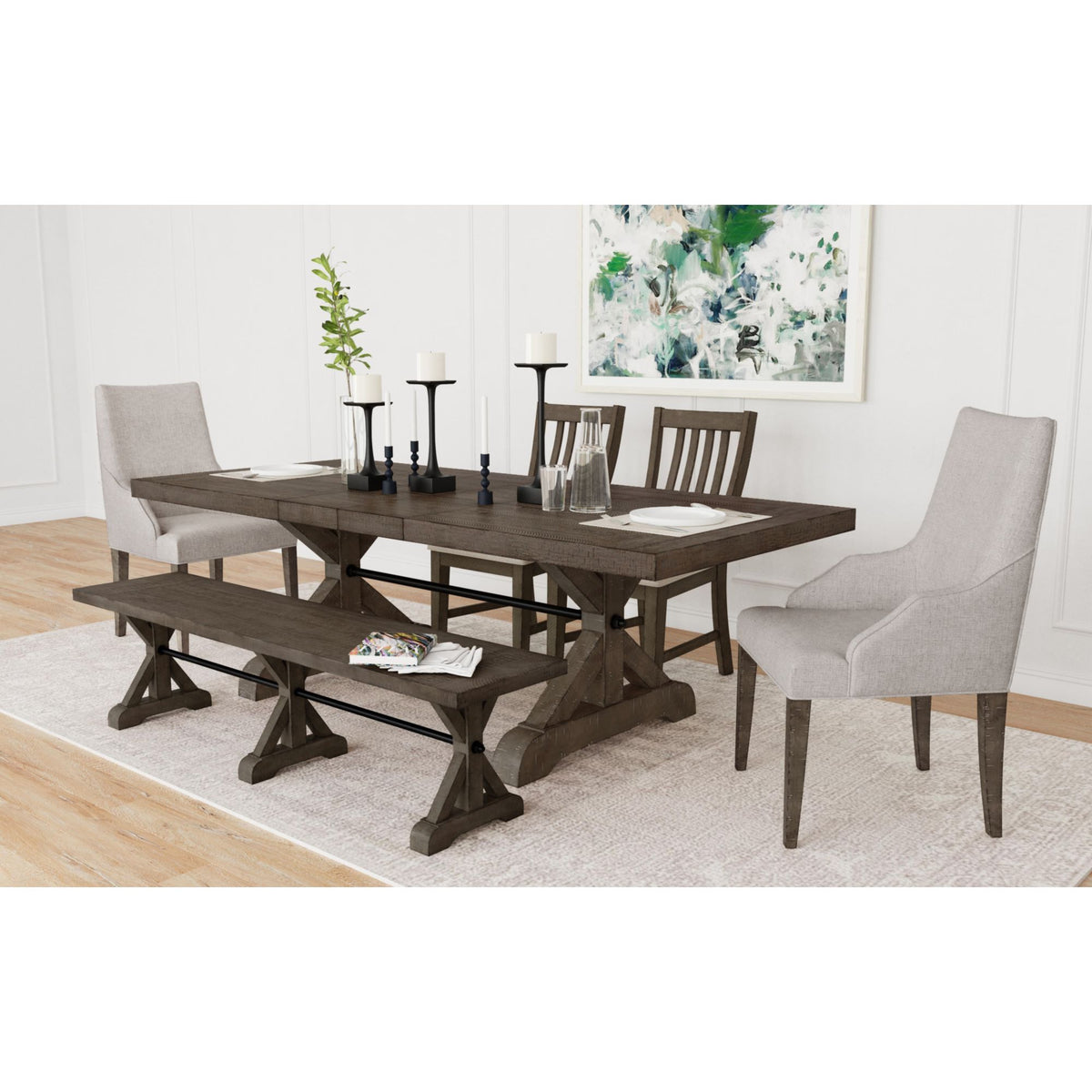 Yellowstone Dining Host Chair with Grey Fabric in Medium Brown (2 Per Carton) - Jack’s Furniture and More (Laredo, TX)
