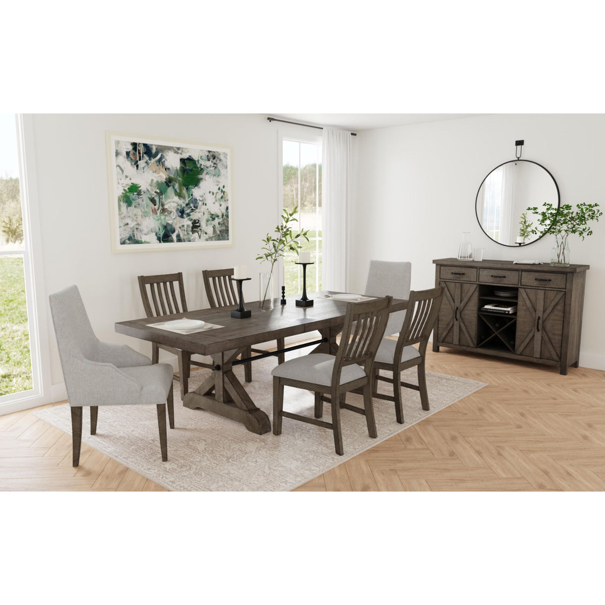 Yellowstone Dining Host Chair with Grey Fabric in Medium Brown (2 Per Carton) - Jack’s Furniture and More (Laredo, TX)